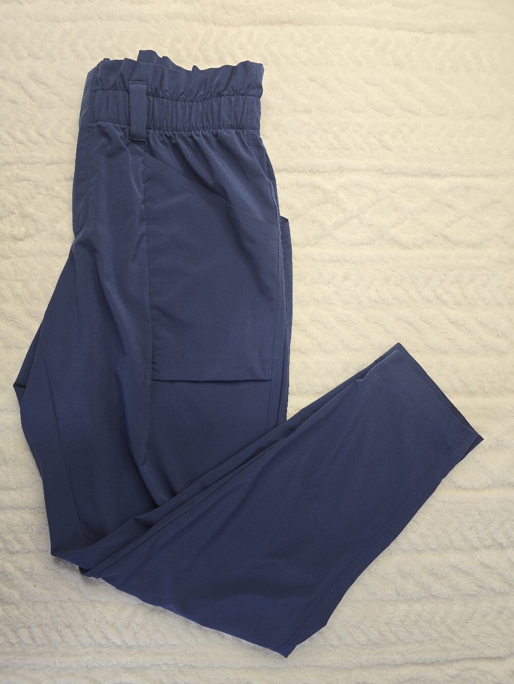 Athleta Skyline Pants Blue High Rise Paperbag Waist Tapered Leg Lightweight 6